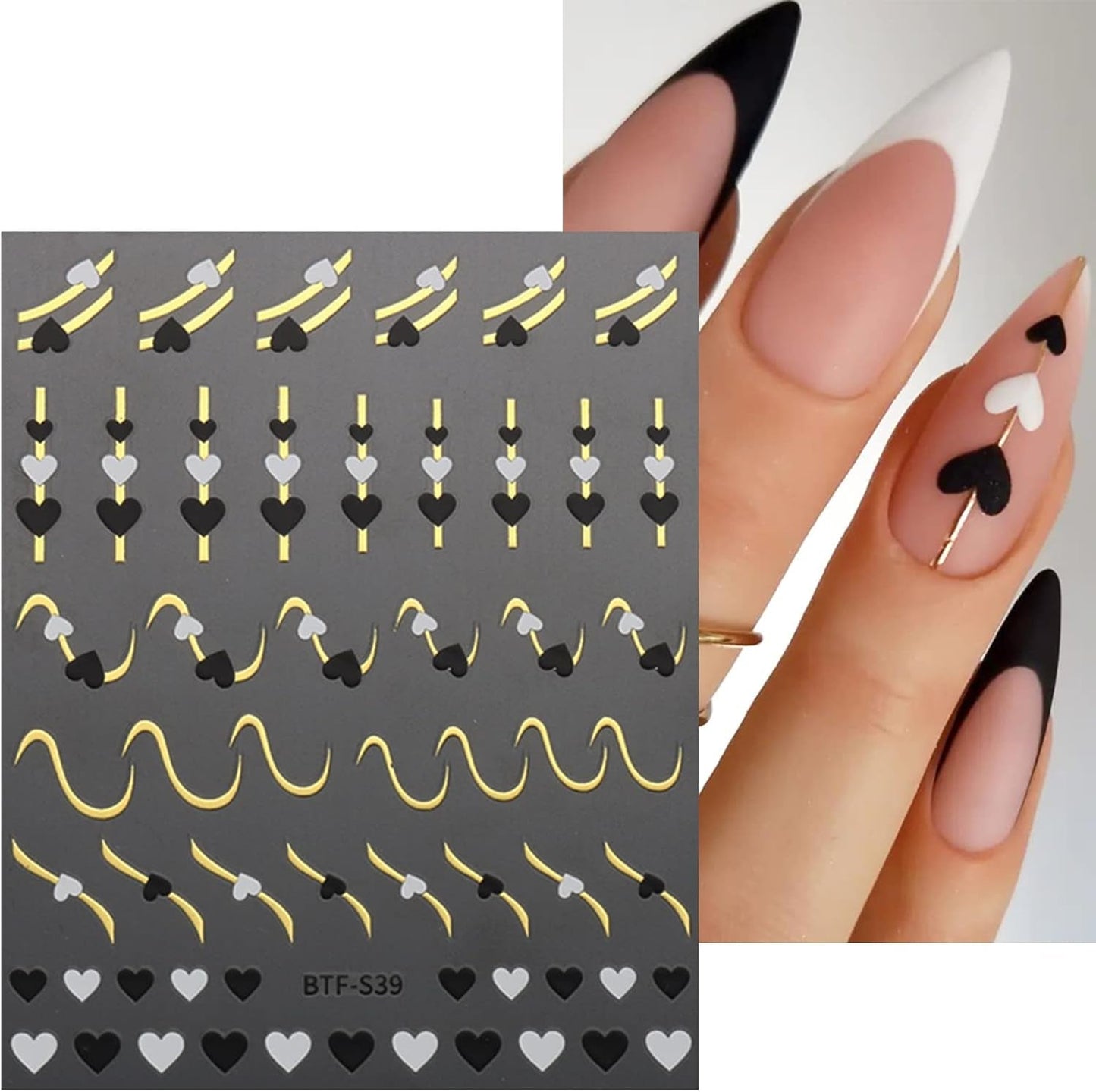 JMEOWIO Nagelsticker Herz Linien Blumen 9 Blatt Nail Art Sticker Selbstklebend Nagelaufkleber Bunte Decoratie Nageldesign Zubehör