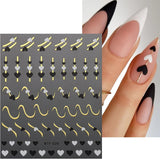 JMEOWIO Nagelsticker Herz Linien Blumen 9 Blatt Nail Art Sticker Selbstklebend Nagelaufkleber Bunte Decoratie Nageldesign Zubehör