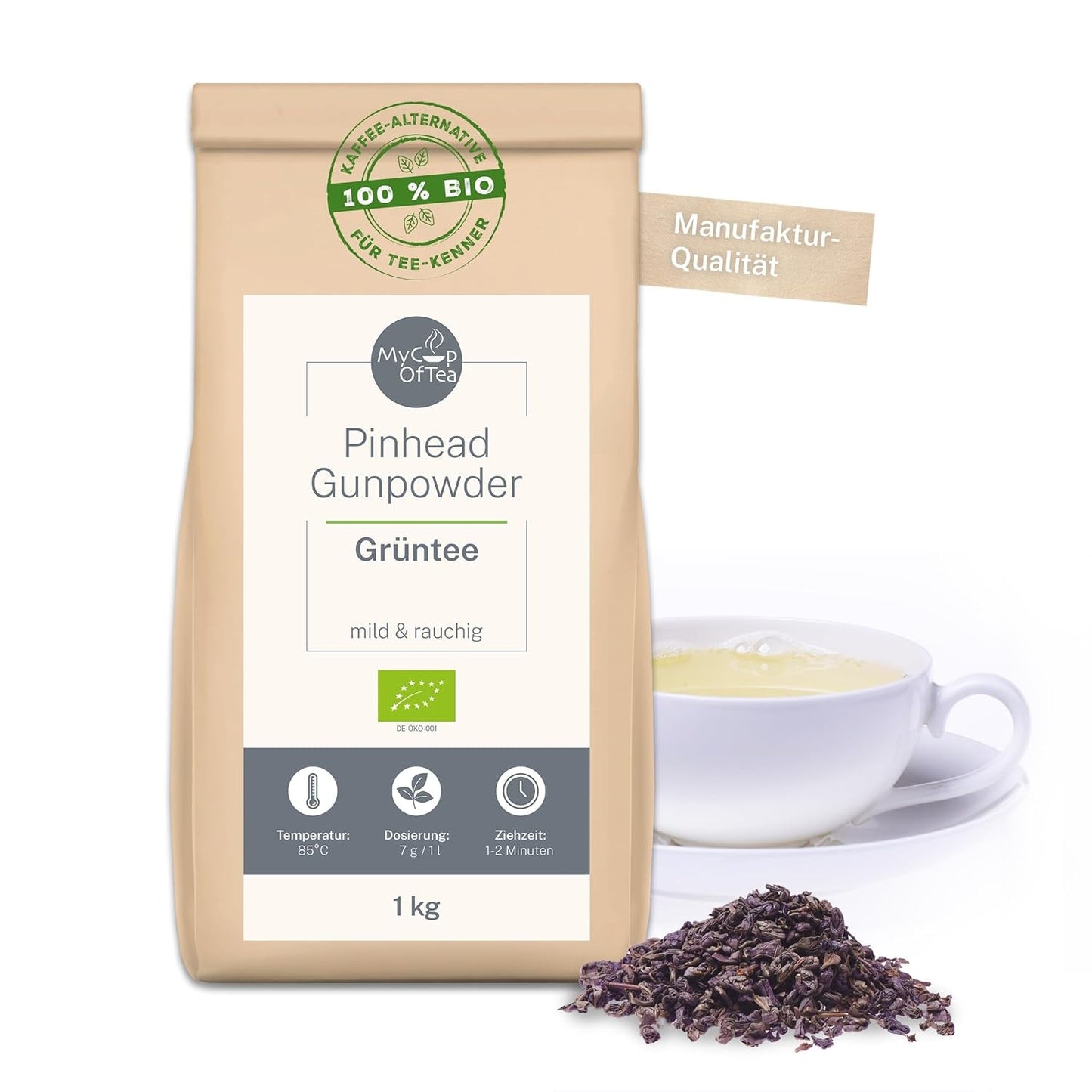 Pinhead Buskruit Biologische Groene Thee Bulk 1kg – Biologische Groene Thee van hoge kwaliteit uit China – Lichte Rokerige Smaak – Voor Fijnproevers en Theekenners – Mycupoftea