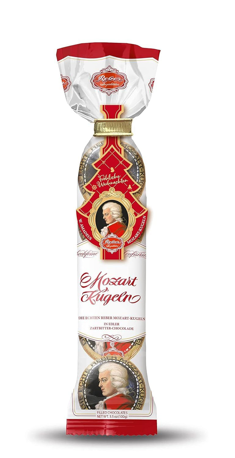 Reber Mozart balletjes - 5 zakjes met 5 snoepjes in de kersteditie - Authentieke Reber Mozart balletjes, gemaakt van pure chocolade, marsepein en nougat