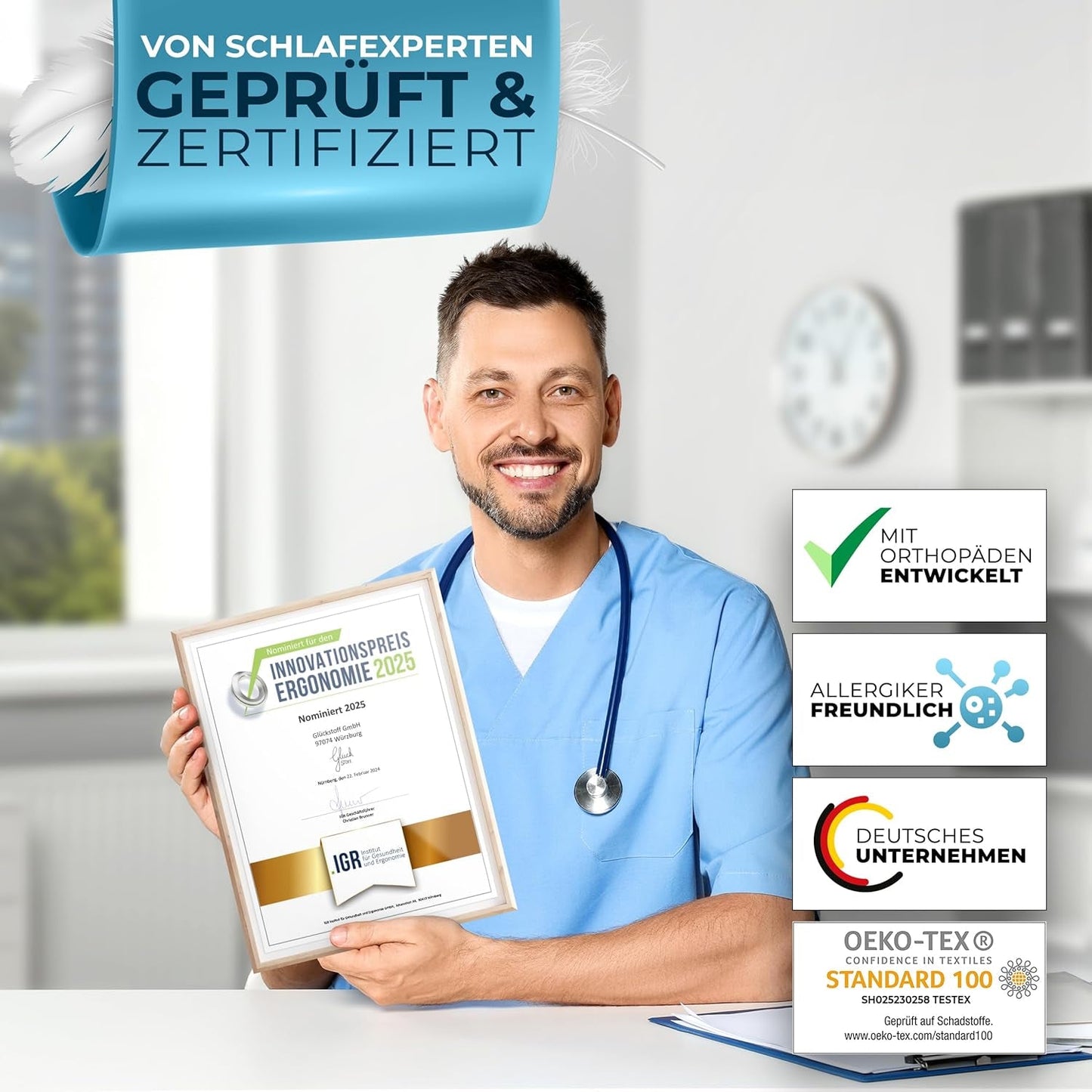 Orthopedisch kussen [Innovatieprijs voor ergonomie genomineerd] Nekpijnkussen gemaakt van traagschuim | Neksteunkussen Ergonomisch Nekrol Zijslaapkussen Grijs Cervicale Orthopedische Kussens Naty Shop