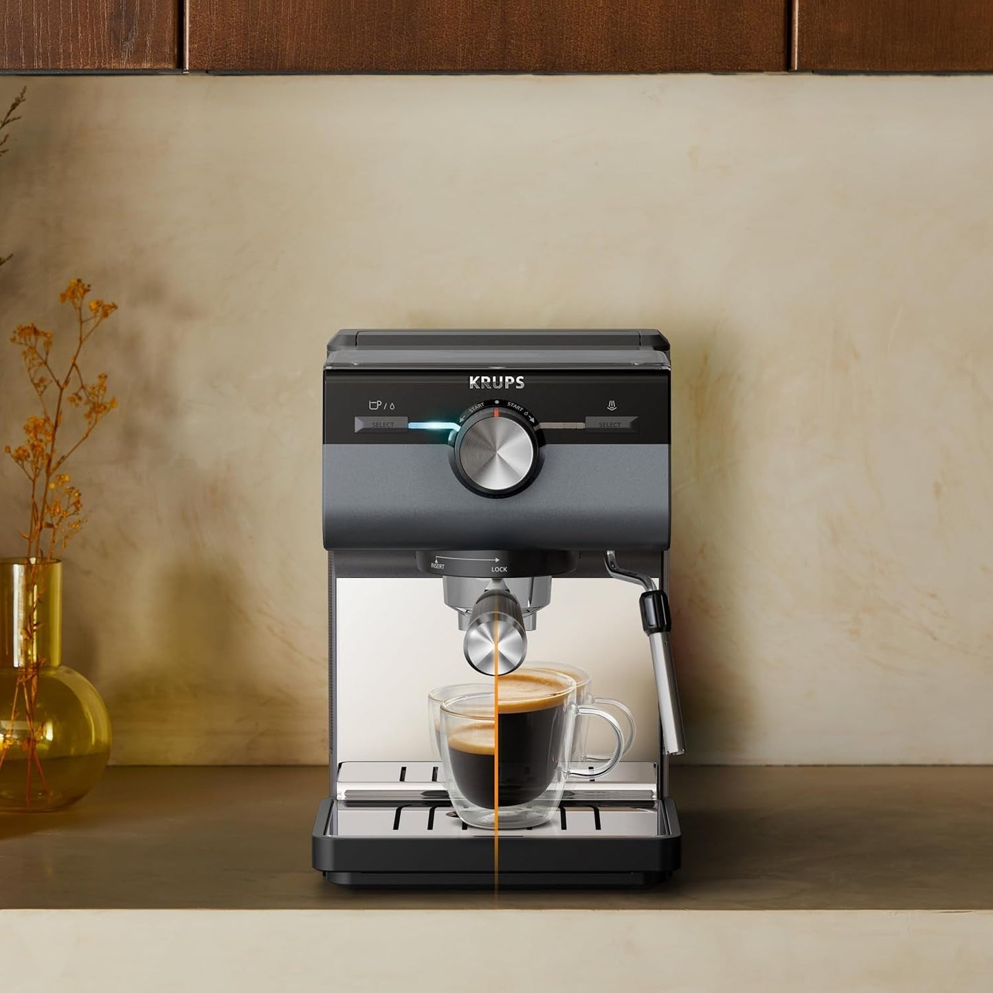 KRUPS Authentic+ espressomachine, 15 bar, intuïtieve bediening, uitgekiend design, stoompijpje, inclusief uitgebreide accessoires, Bullet Donkerzilver/RVS, XP384G10