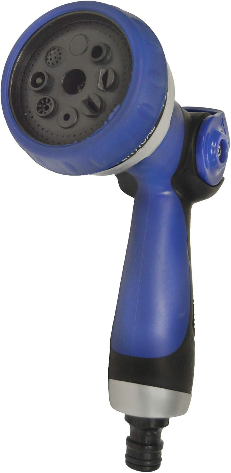 590078 – Spiraalslangenset, blauw, 15 meter (diameter 9 mm) + multifunctioneel pistool met 8 sproeiers + automatisch binnendraad met ¾-½ adapter + 2 snelkoppelingen + ophangbeugel