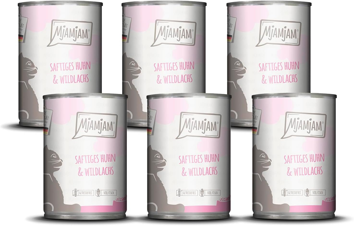 MjAMjAM - Premium natvoer voor katten - Sappige kip en wilde zalm, 6 stuks (6 x 400 g), graanvrij met extra vlees