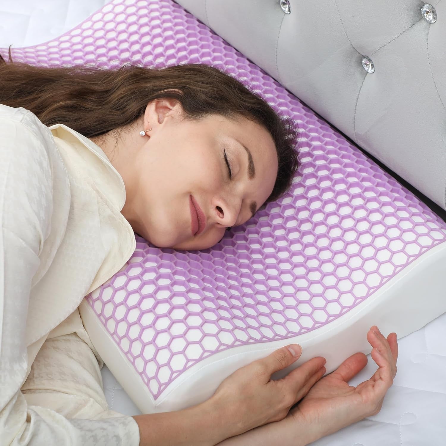 HOMCOM Memory Foam Kussen Neksteunkussen met afneembare hoes 2 Hoogte Ergonomisch 2S Responsief nekkussen voor verschillende slaapposities 60x40cm Crème Wit