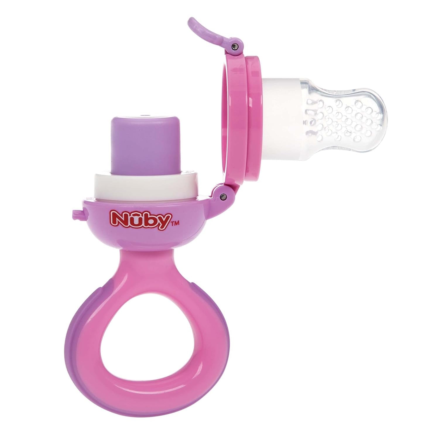 Nuby Silicone Fruit Feeder Knabbelaar - Fruitvoeder voor baby's 6 maanden en peuters - Bijtring voor fruit, groenten en puree - BPA-vrij - Roze - 6+ maanden