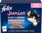 Felix As Good As It Looks Junior Natvoer in gelei voor kittens, gemengde mix, verpakking van 6 (6 x 12 zakjes van elk 85 g)