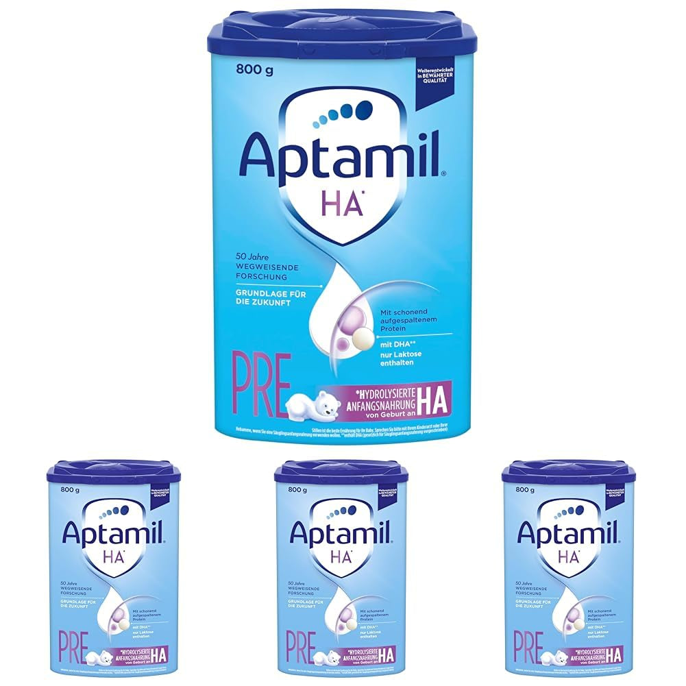 Aptamil HA PRE - Zuigelingenvoeding vanaf de geboorte met DHA Lactosevrije palmolievrije babyvoeding Melkpoeder 800 g (pak van 4)
