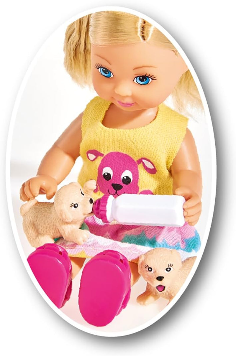 Simba 105733041 - Evi Love Puppy Love met DRIE puppy's, met hondenhuis en accessoires, modepop, 12 cm, voor kinderen vanaf 3 jaar