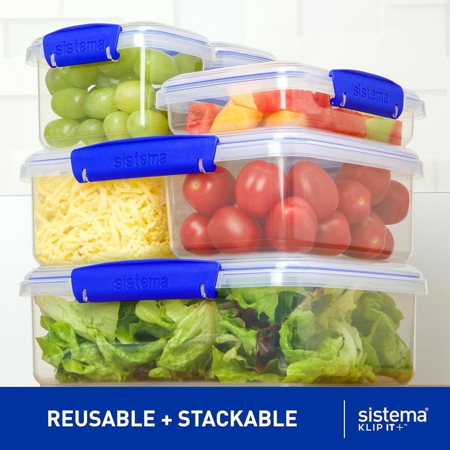 Pot voor voedselopslag KLIP IT Systeem | 9,67 liter | stapelbare en luchtdichte voorraadpot met deksel, geschikt voor koelkast/vriezer | BPA-vrij kunststof | blauwe clips | 1 stuk (pak van 4) Naty Shop voedselbewaardozen