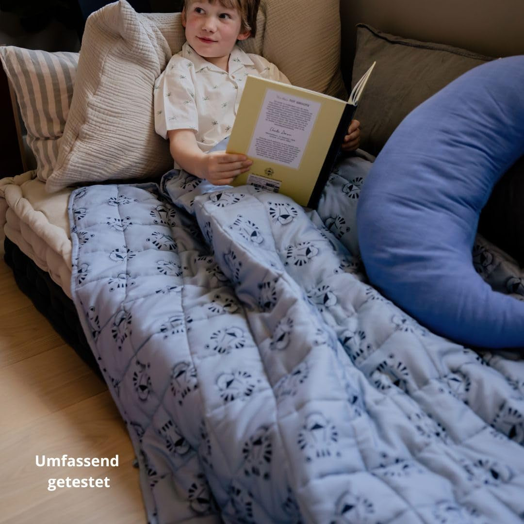 Verzwaarde babydeken | 3,5 kg | 100X150Cm | Therapiedeken | Verzwaarde dekens | Zware deken (blauw tijgergezicht, 3,5 kg - 100 x 150 cm) BLENKZ bedden en dekens.