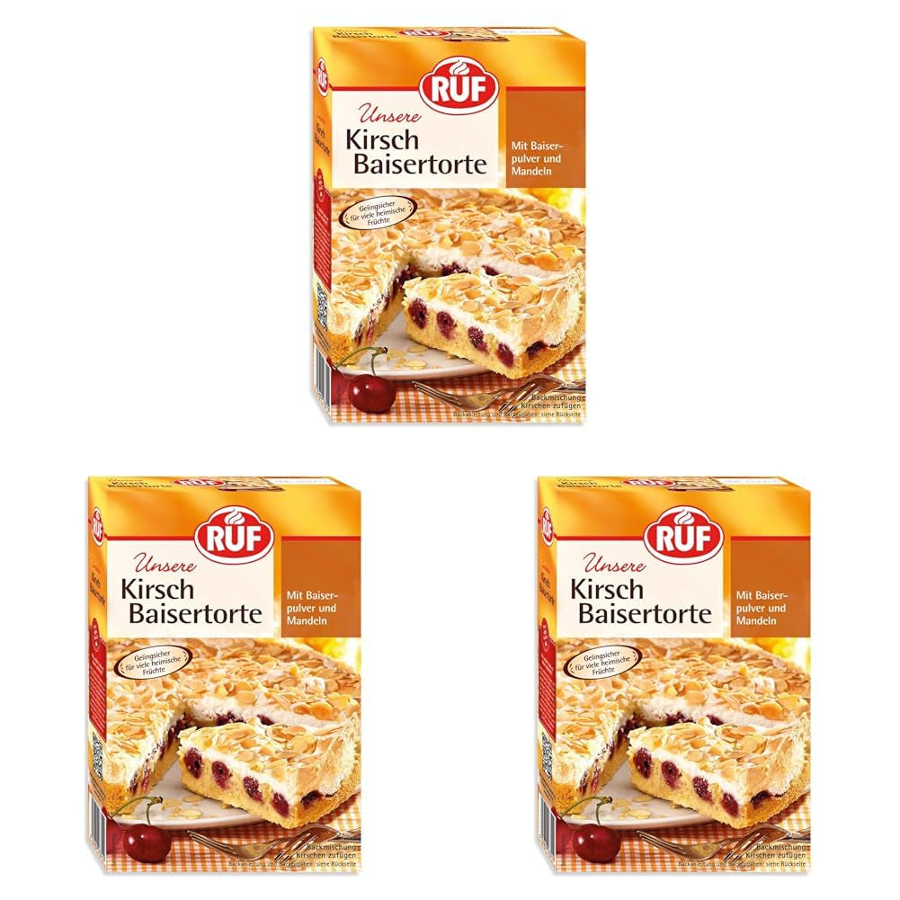 RUF Apfeltorte, Backmischung Für Eine Apfel-Torte Mit Sahne-Creme en Zimt-Zucker, Apfel-Zimt-Torte, Vegan Naty Shop Kirsch-Baiser-Torte 350 G (Packung Mit 3)