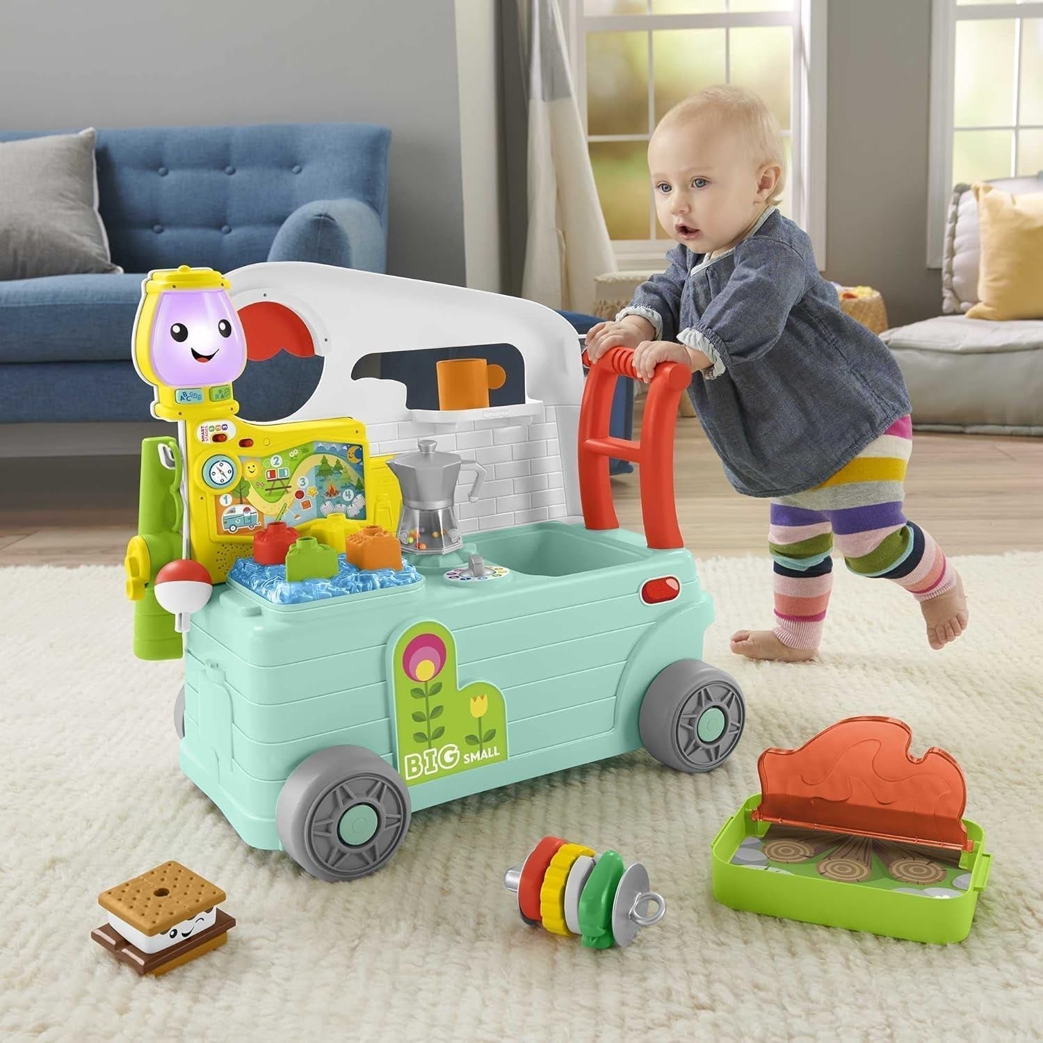 Fisher-Price - Lach en Leer Camper 3-in-1 Baby-duwspeeltje en muziek Activity Center Babyspeelgoed 9-36 maanden HCK51 Babyspeelgoed Naty Shop