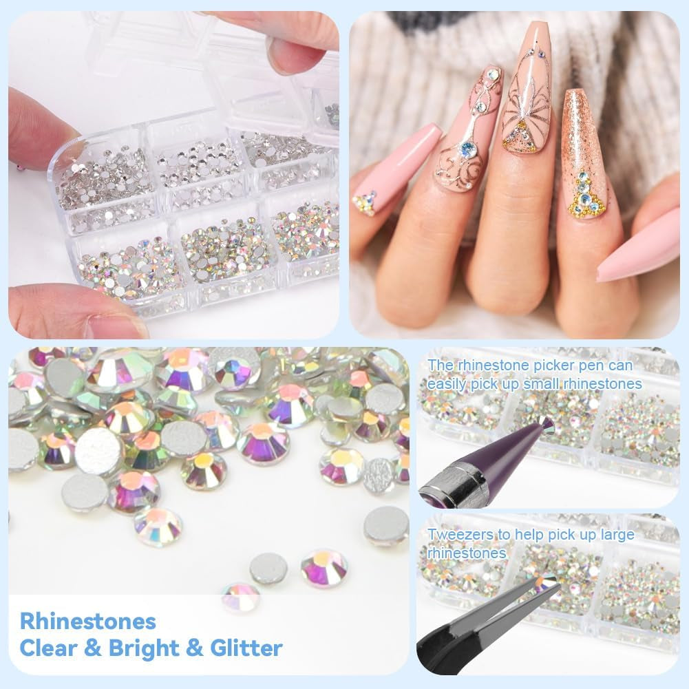 Harz Strasssteine ​​4200 Stuks Strass Kristalle 1Mm-5Mm Gemischte Kinder Bastelsachen Kit Mit Strass Mit Picking Pinzette en Stift Für DIY Nägel Kleidung Kunsthandwerk Gemischt Becher Party (A)