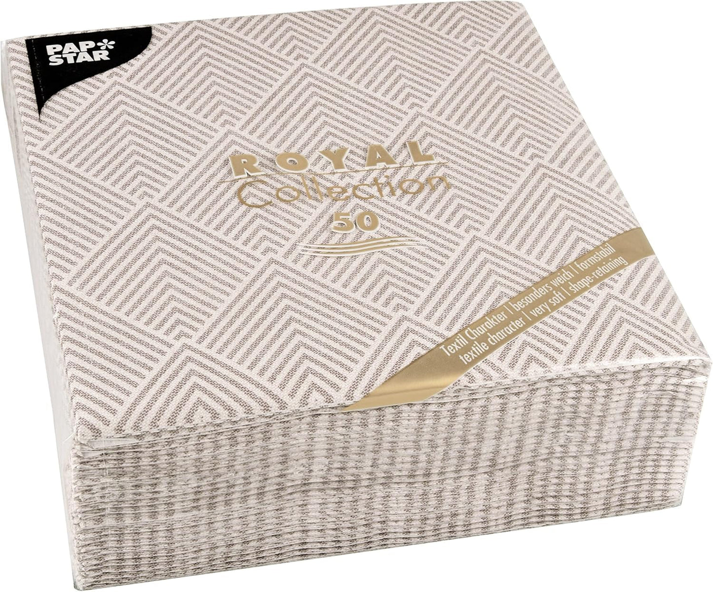 Papstar, 50 servetten "ROYAL Collection" 1/4-vouw 40 cm x 40 cm "Elegance" bruin, #86498 (pak van 2)