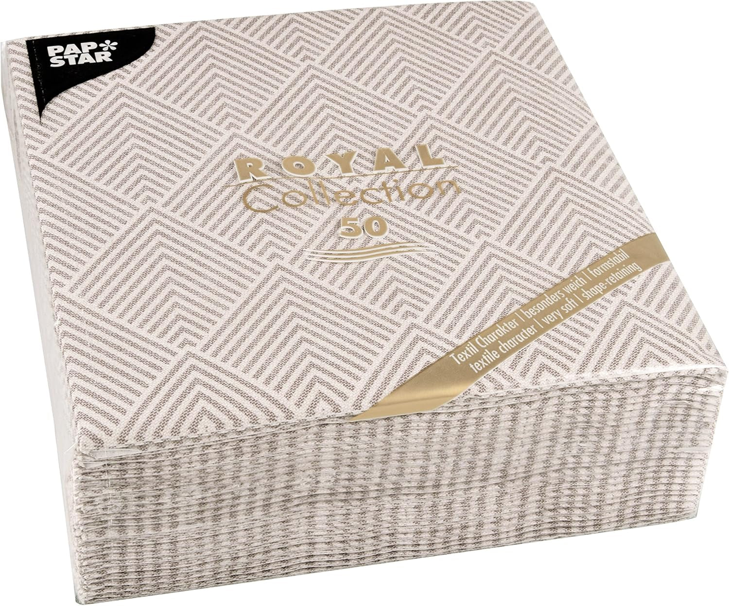 Papstar, 50 servetten "ROYAL Collection" 1/4-vouw 40 cm x 40 cm "Elegance" bruin, #86498 (pak van 2)