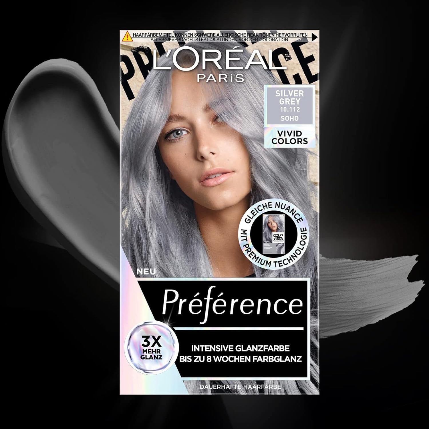 L'Oréal Paris Intensieve permanente haarkleuring, Tot 8 weken glanzend haar en intense kleur, Préférence Vivid Colors, Kleur: 10.112 ZILVERGRIJS, 1 stuk (pak van 2) Haarverf Naty Shop