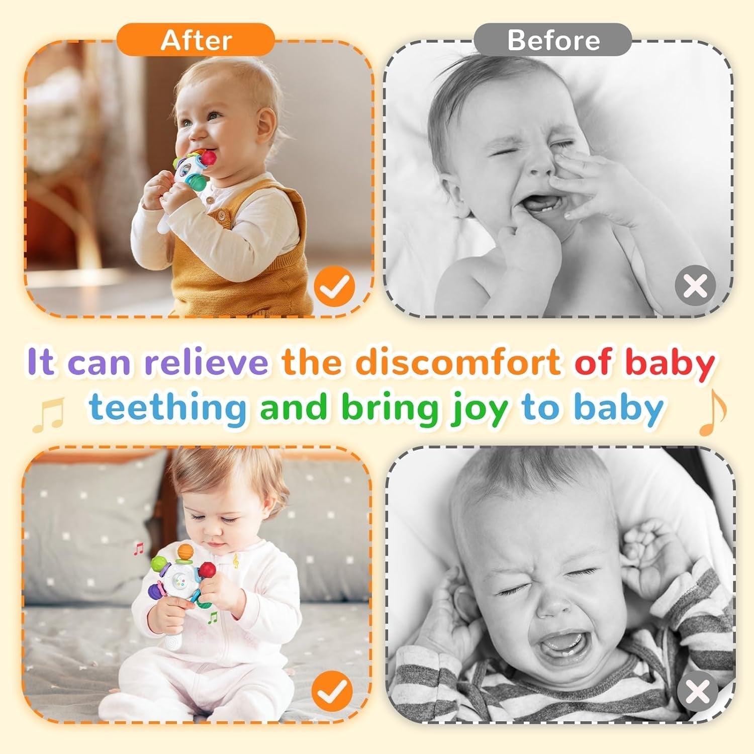Babybijtringen van voedingskwaliteit - BPA-vrij, verstikkingsbestendig ontwerp, versterkte grip, geschikt voor gehoor en tandontwikkeling, ideaal voor baby's van 0-36 maanden (wit)