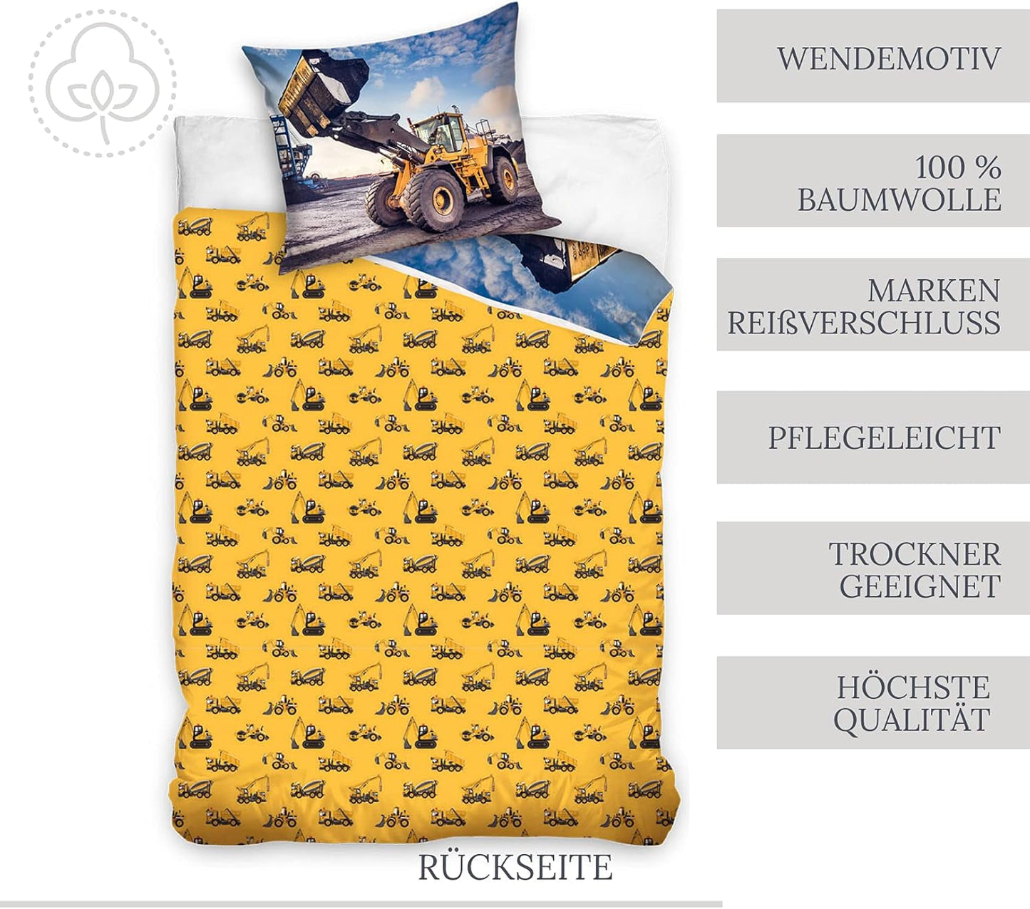 Beddengoed voor kinderen, graafmachine, katoen Beddengoed - kinderen Naty Shop