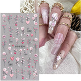 JMEOWIO 3D Nagelsticker Blumen Nail Art Sticker Selbstklebend Nagelaufkleber 5D Stereoskopisch Frühling Zomer Decoratie Nageldesign Zubehör 4 Blatt