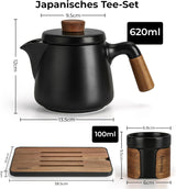 MIAMIO - Japans/Chinees theeservies 6 x 100 ml / Aziatische theepot 620 ml met thee-ei, traditionele Japanse theepotset voor theeliefhebbers/mannen/vrouwen (zwart)
