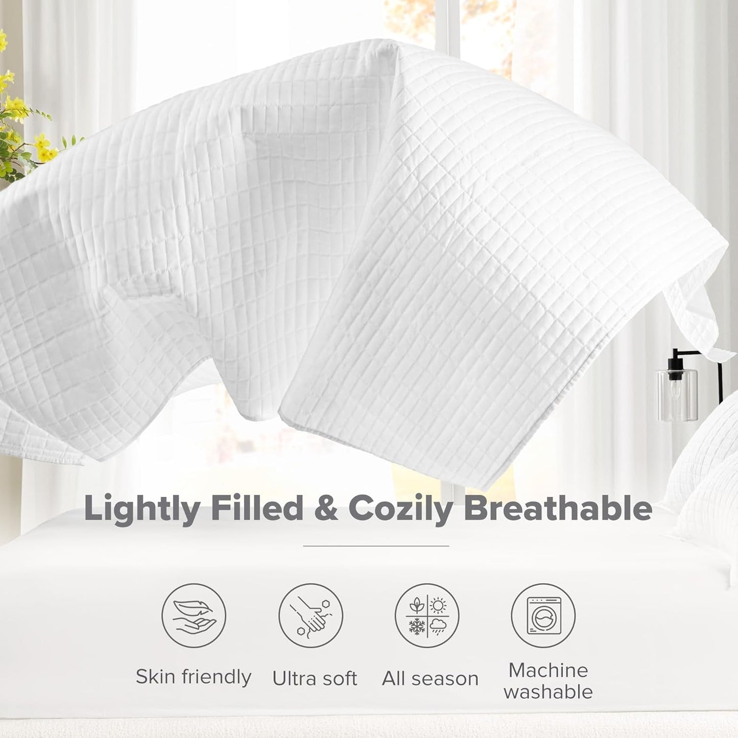 Comfort Spaces Kienna dekbedset Luxe dubbelgestikte zomerdeken Lichtgewicht zacht beddengoed voor het hele jaar Bijpassende kussensloop Witte kingsize deken (264,2 x 228,6 cm) Naty Shop Dekbedden en dekbedden