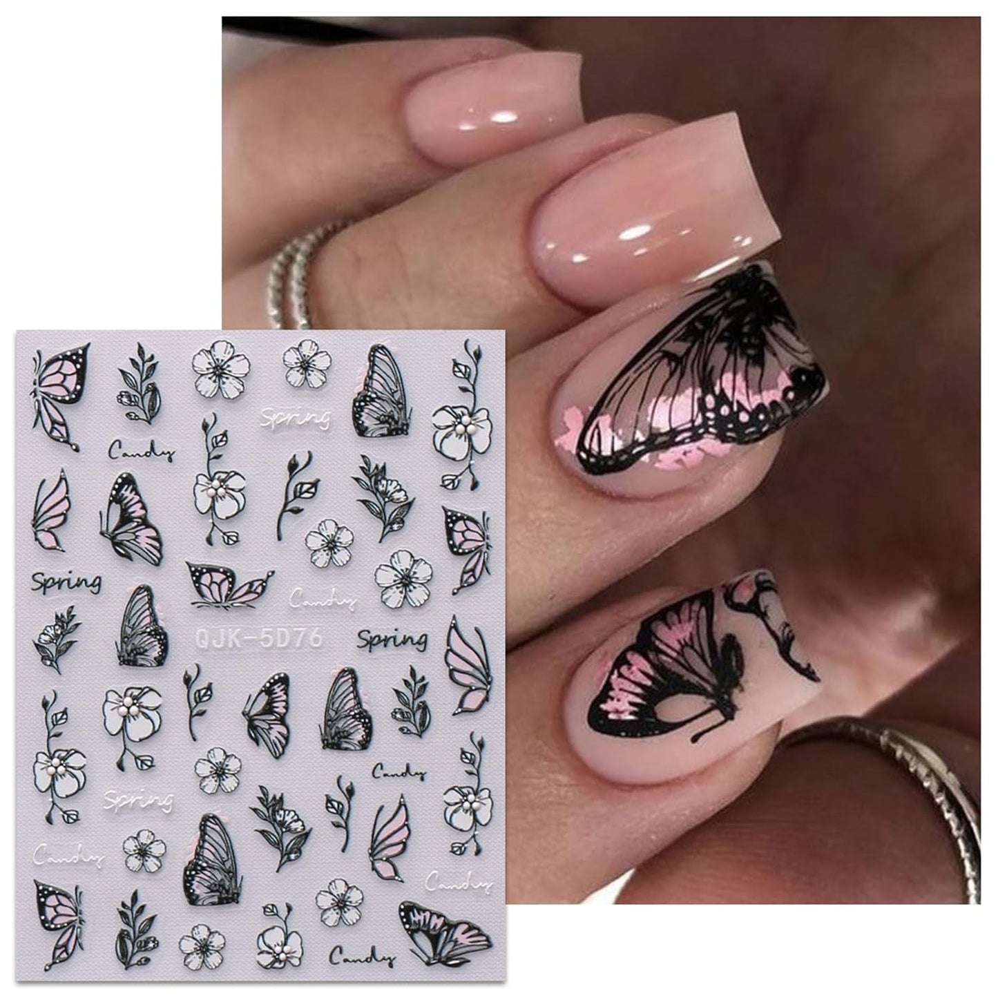 JMEOWIO 6 Blatt 3D Nagelsticker Frühlings Blume Nail Art Sticker Selbstklebend Nagelaufkleber 5D Stereoskopisch Bunte Sommer Blumen Decoratie Nageldesign Zubehör