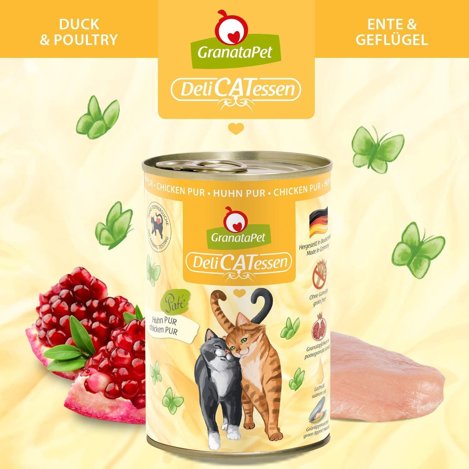 GranataPet DeliCatessen Kip PUR, Nassfutter für Katzen, Futter ohne Getreide & ohne Zuckerzusätze, Katzenfutter mit hohem Fleischanteil & hoogwaardige oliën, 6 x 400 g