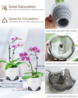 Orchideebloempot met drainagegaten voor verplanten, uitstekende luchtcirculatie, 2 stuks, dubbellaags plastic, keramische orchideeënplanter, transparante orchideebloempot, decoratief