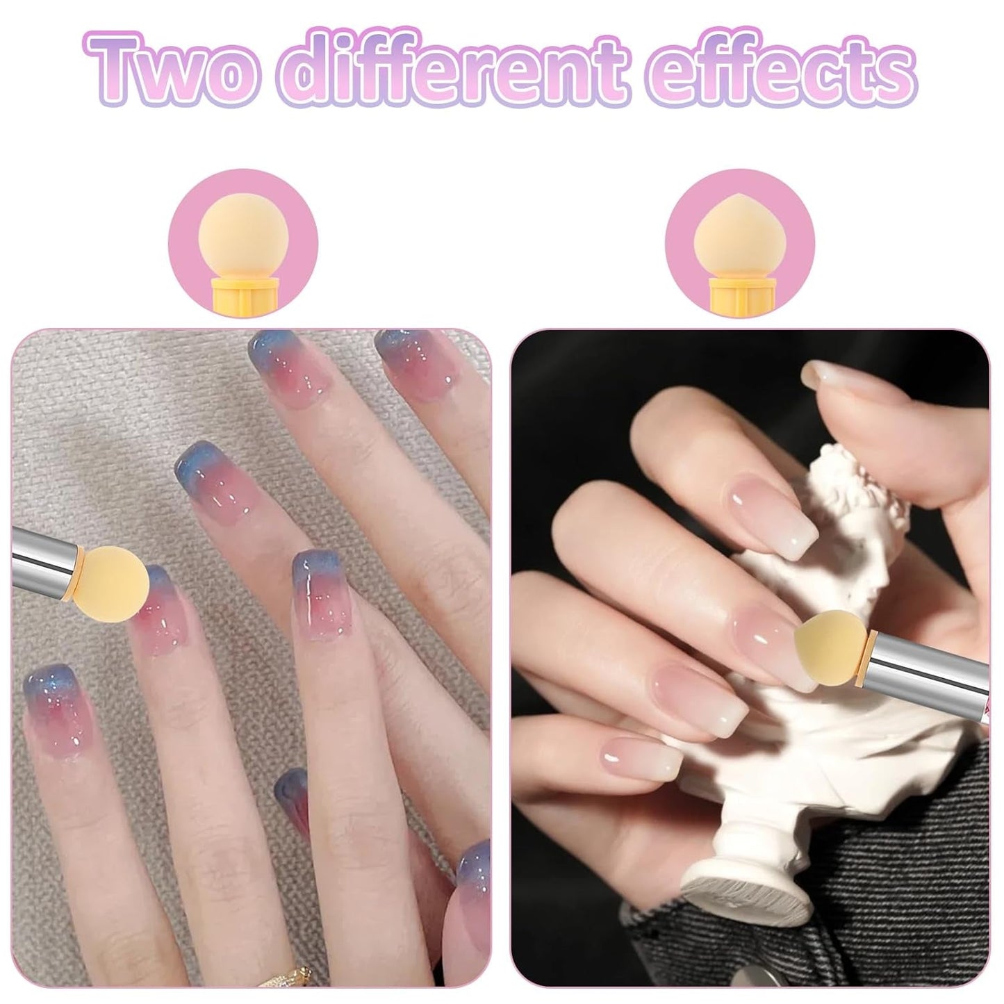 Nail Art Rendering-Werkzeuge Schwamm Undtupfpinsel, Sponge Brush Applicator, Doppelter Kopf Ombre Sponge Stick Mit 4 Ersatzköpfe, Nail Art Schwamm en Tupfpinsel, Ombre Nagelpinsel voor Gelnägel