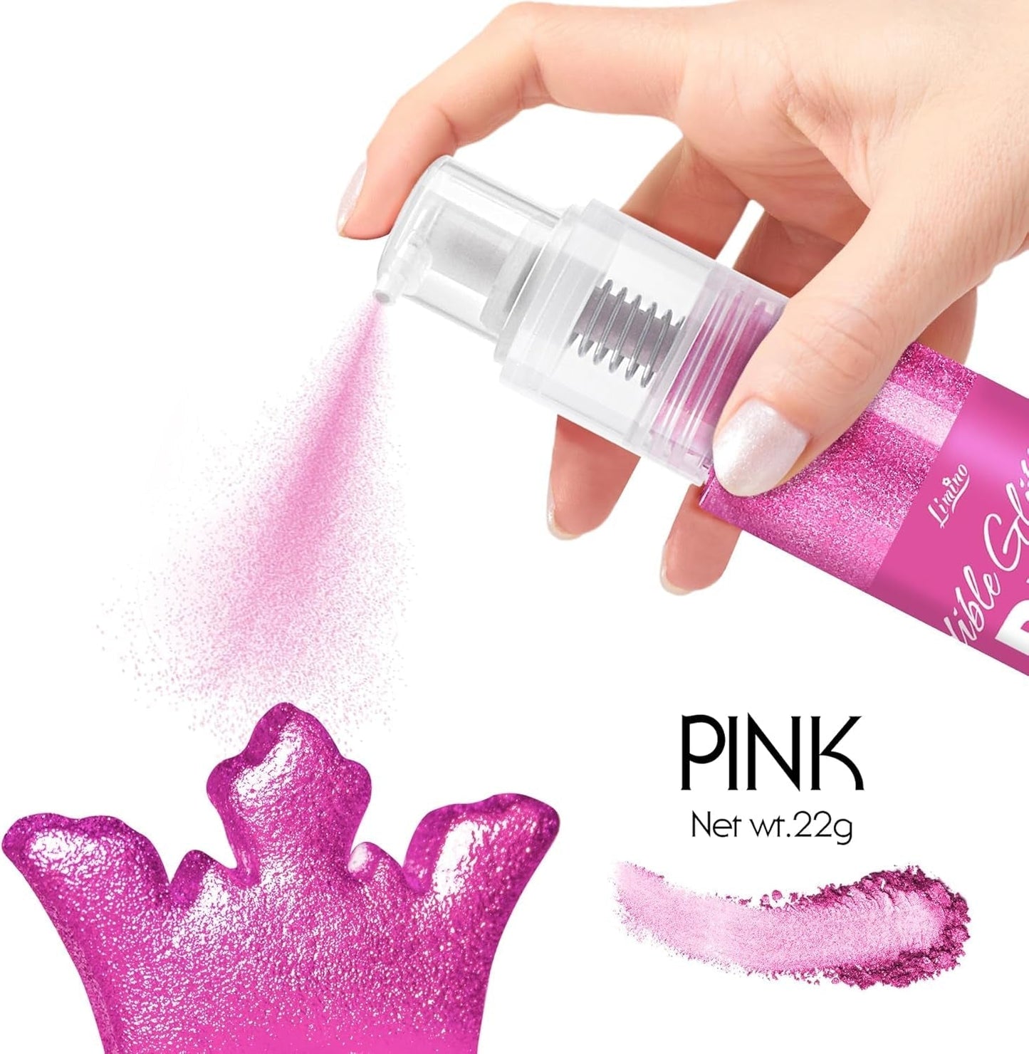 Eetbare glitterspray - 22G Eetbare glitter, eetbaar glitterpoeder voor drankjes, taartdecoraties, macarons - Voedselkleuring glitterpoeder, eetbare glitter voor cocktails, muffins (roze)