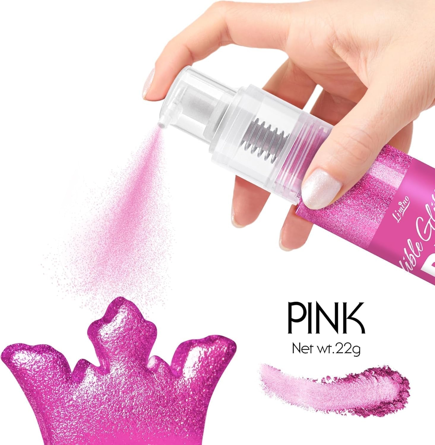 Eetbare glitterspray - 22G Eetbare glitter, eetbaar glitterpoeder voor drankjes, taartdecoraties, macarons - Voedselkleuring glitterpoeder, eetbare glitter voor cocktails, muffins (roze)