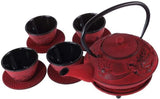 – Chinese Draak Theeservies – 1 Theepot, 4 Gietijzeren Kopjes en Theezeefje – Capaciteit 0,8L – Japans Aziatisch Decor – Cadeau-idee voor Japans Serviesgoed – Kleur Rood