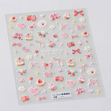 JMEOWIO 3D Nagelsticker Rosa Nail Art Sticker Selbstklebend Nagelaufkleber 5D Stereoskopisch Kuchen Erdbeerschleife Decoratie Nageldesign Zubehör 1 Blatt