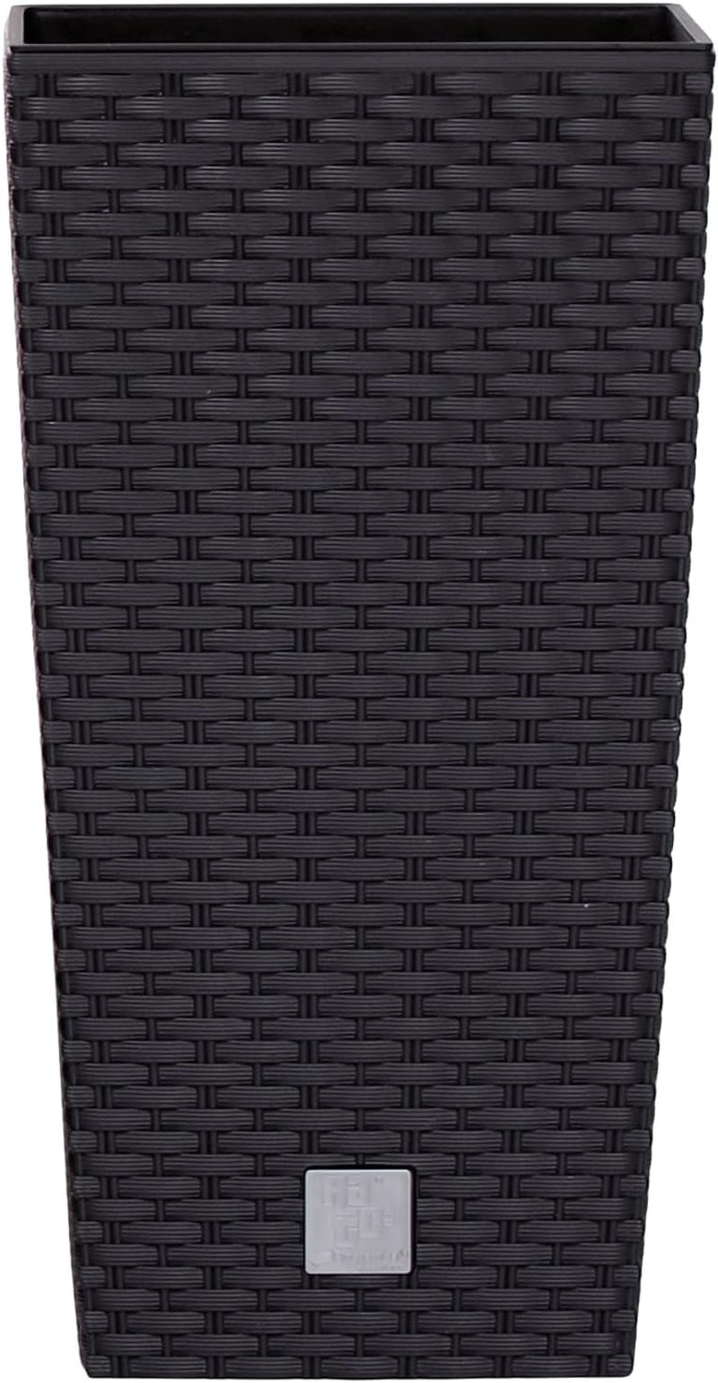 Prosperplast rotanlook potten/potten met inzet | 26,5 x 26,5 x 50cm | antraciet | weer- en UV-bestendig | van stevig kunststof | voor binnen en buiten