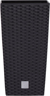 Prosperplast rotanlook potten/potten met inzet | 32,5 x 32,5 x 61cm | antraciet | weer- en UV-bestendig | van stevig kunststof | voor binnen en buiten