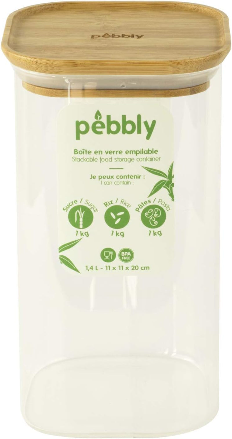 Set van 3 vierkante glazen containers met bamboe deksel-800ml, borosilicaatglas, bamboe, siliconen, naturel, 11 x 11 x 11 cm Naty Shop voedselbewaardozen 11 X 11 X 20 cm