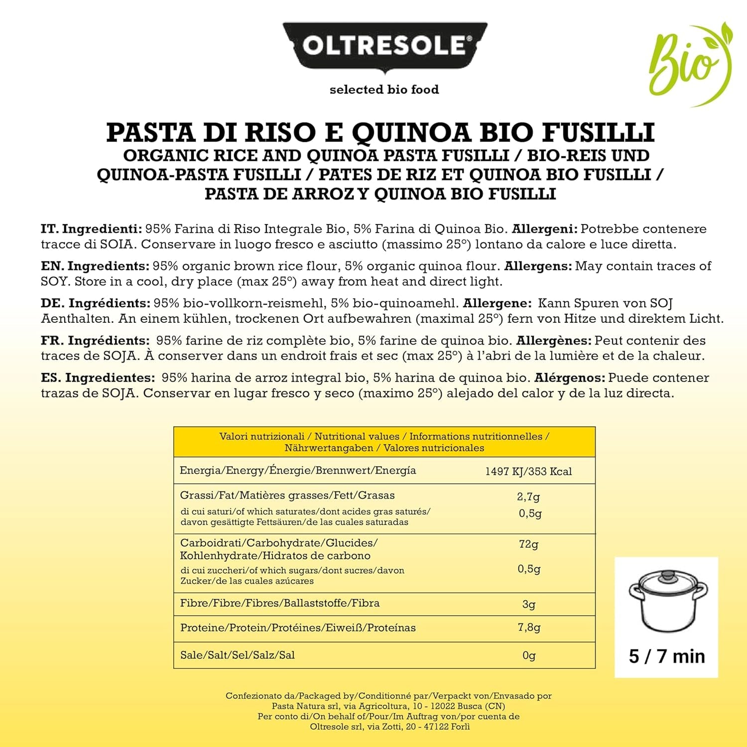 - Bio-Reis- en Quinoa-Pasta glutenvrij, Fusilli-Format - glutenvrije Pasta met Vollkornreismehl en weisser Quinoa aus biologische Anbau, vegan, Packung mit 3 Packungen à 350 g