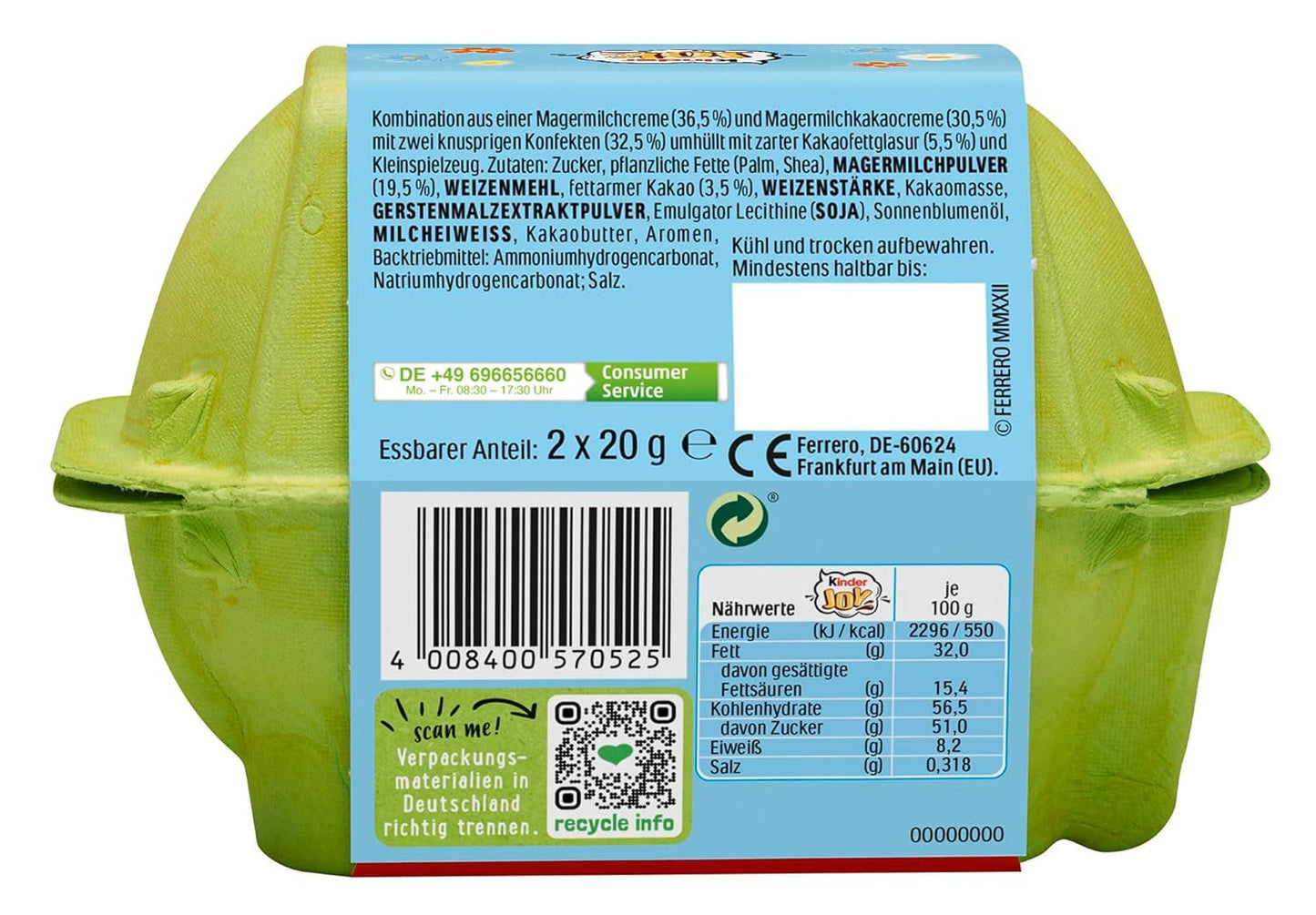 Kinder Joy-pakket van 2 - De ene helft met heerlijke melk- en cacaoroom en knapperige balletjes, en de andere helft met een geweldige verrassing - Paaschocolade, Paassnoepjes - Paascadeau - 40g