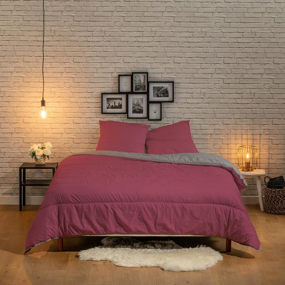 Bleu Câlin tweekleurig omkeerbaar dekbed voor 2 personen, microvezel, bordeaux/peper, 220X240 cm Dekbedden en dekbedden Naty Shop