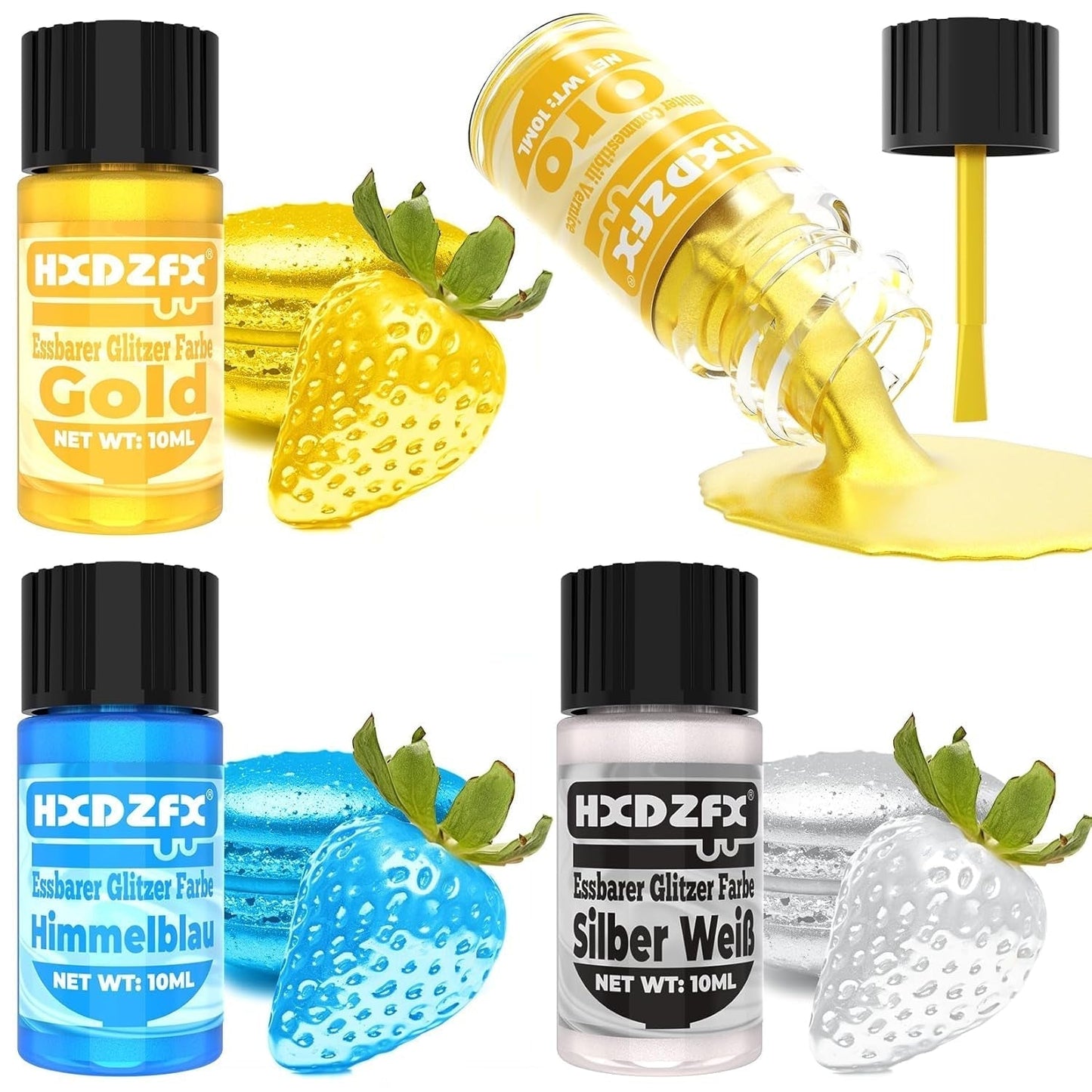 Essbarer Glitzer - 3 Torten Kuchen Deko Essbare, Metallic Lebensmittelfarbe Flüssiges, Eetbare Glitter voor Muffin, Cocktail, Marshmallows - 10Ml Naty Shop Standaardtitel