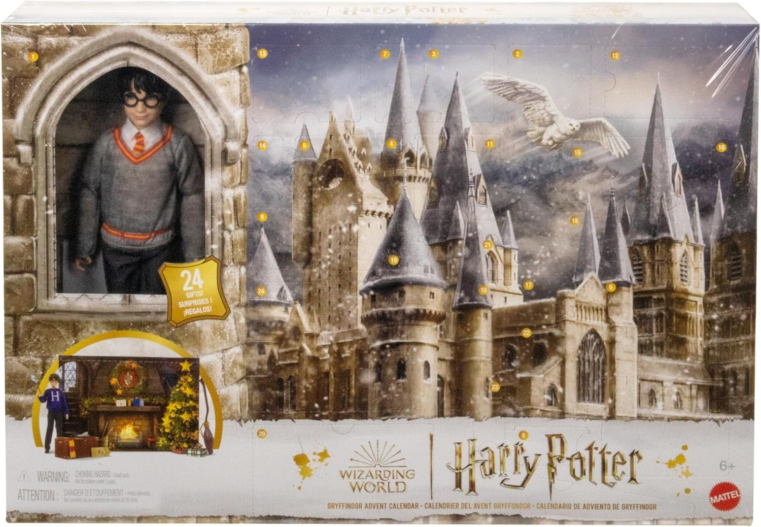 HARRY POTTER Griffoendor adventskalender - 24 verhalen, magische verrassingen, Zweinstein gemeenschappelijke ruimte, levensecht gezicht, voor fans vanaf 6 jaar, HND80 poppen Naty Shop Griffoendor adventskalender