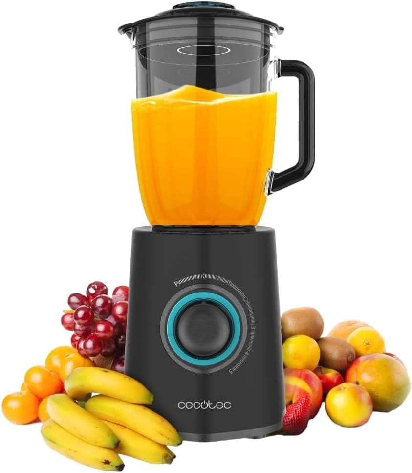 Cecotec Standmixer Power Zwart Titanium 2200MAX Glad, 2200 W Maximale Leistung, 6 Klingen Aus Edelstahl, Ice-Crush-Funktion, Turbo- en Smoothie-Funktion, Autoclean-Funktion Keuken Naty Shop Schwarz 2300 W | 1,5 liter