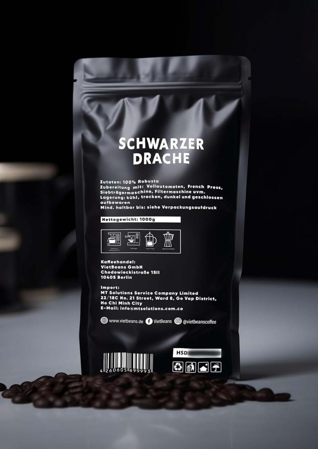 Black Dragon Espresso 100% Robusta - Extra sterke gebrande koffiebonen - Zeer sterke en volle koffie met hoog cafeïnegehalte - Zeer sterke espresso