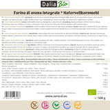 Dalia - Biologisch volkoren havermeel 500g | Glutenvrij | Rijk aan vezels en eiwitten. Herkomst: Italië | Voor brood, cake, pap en fitnessrecepten | Premium kwaliteit