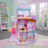 Kidkraft Candy Castle houten poppenhuis met meubels en accessoires, Llama Eenhoorn figuurhuis, ijstaartlift en rubberen stoel voor poppen, speelgoed voor 3 jaar oud, 20242 Naty Shop poppenhuizen