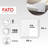 , Papieren wegwerpservetten, ideaal voor hapjes en cocktails, verpakking van 100 servetten, maat 24X24, 4 vouwen, 2-laags, wit, 100% puur cellulosepapier, FSC-gecertificeerd (verpakking van 6)
