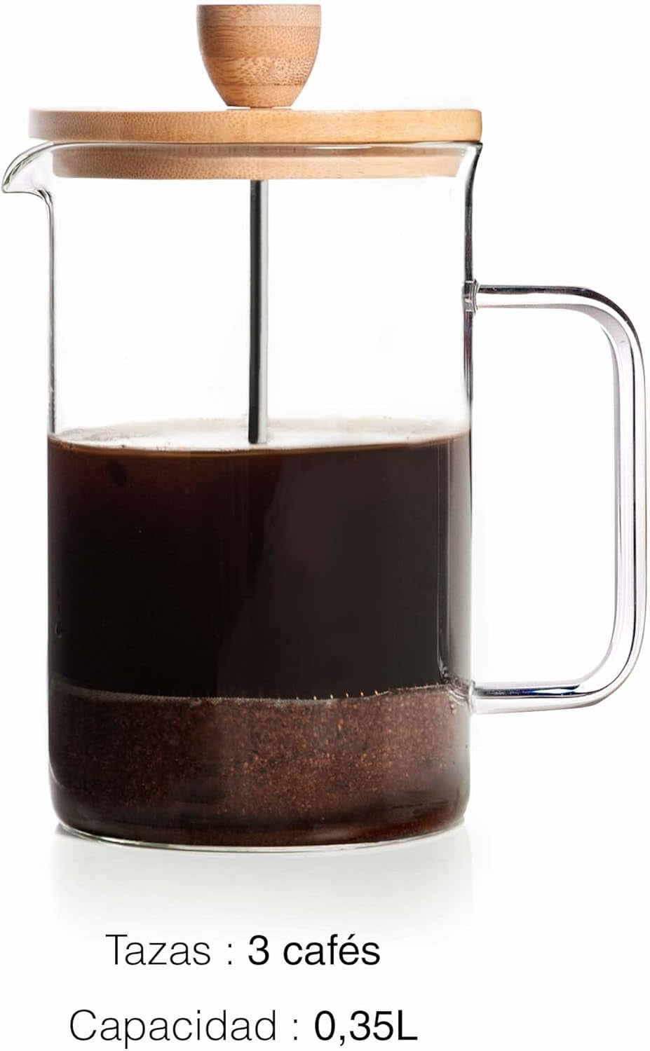 - Frans koffiezetapparaat, koffiepers, zuigerkoffiezetapparaat, Franse filterkoffiekan, 3 kopjes, 0,35 l, staal en hout