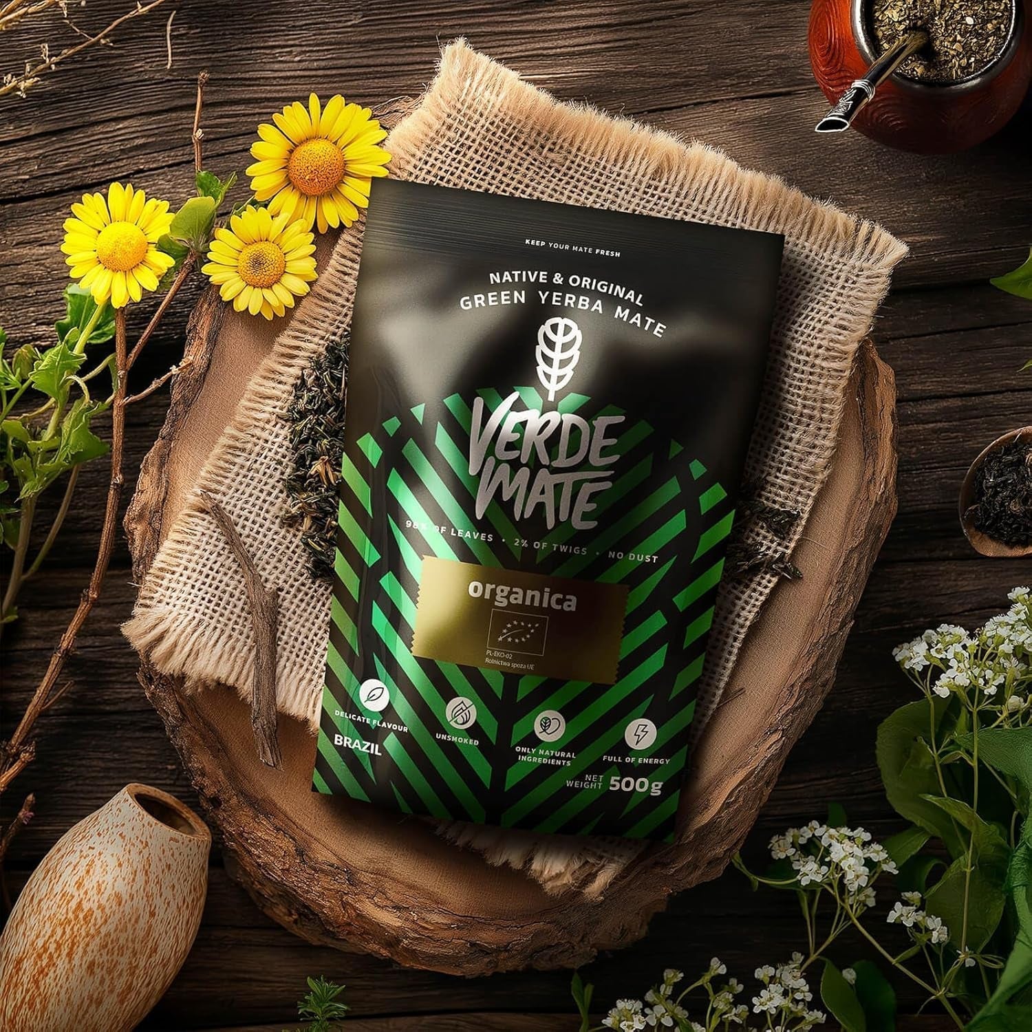Verde Mate Green Orgánica 500 G – Biologische Yerba Mate uit Brazilië – rookvrij en zorgvuldig verwerkt 0,5 kg