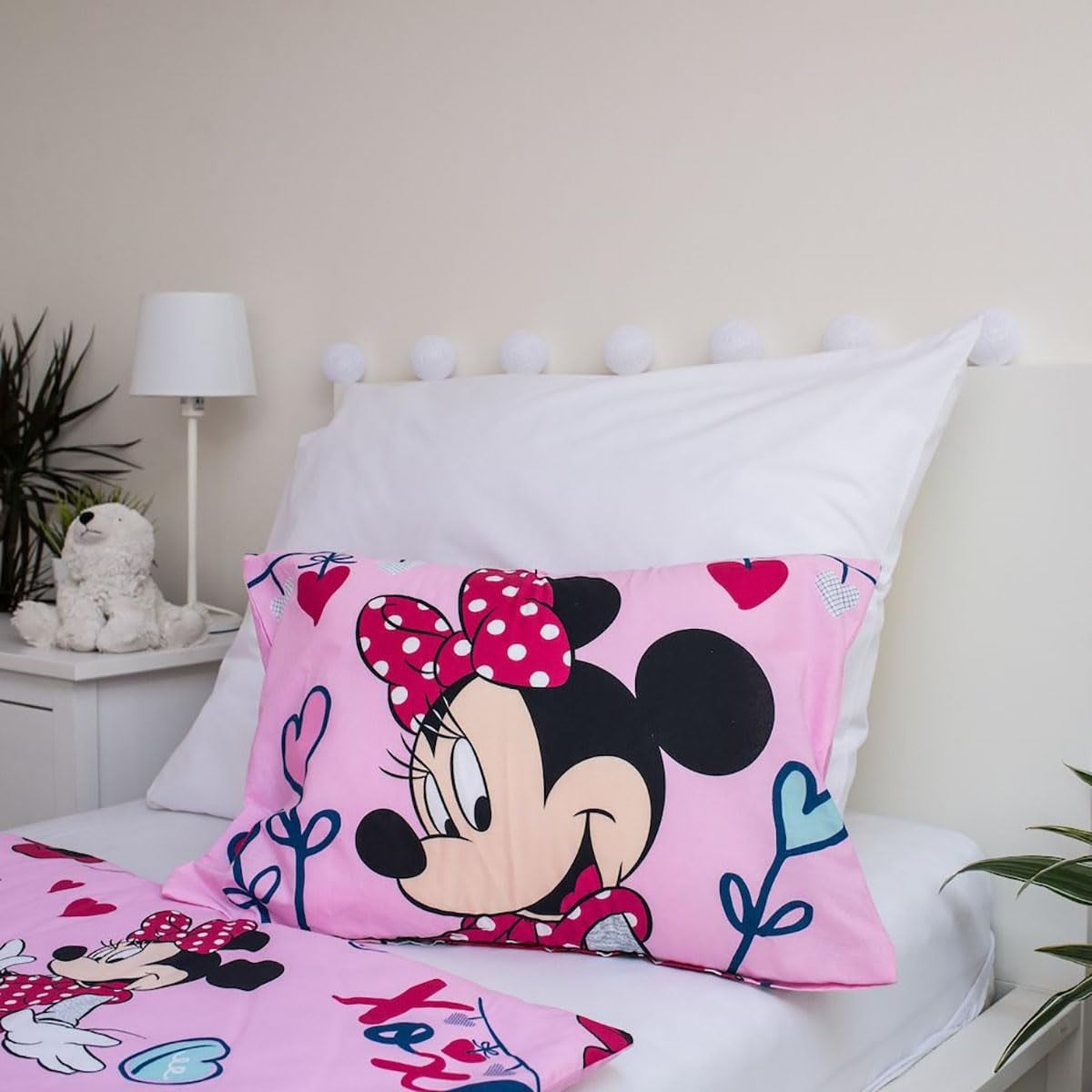 Disney-beddengoed, Minnie Mouse roze baby, 100% katoenen beddengoed met ritssluiting - Kids Naty Shop